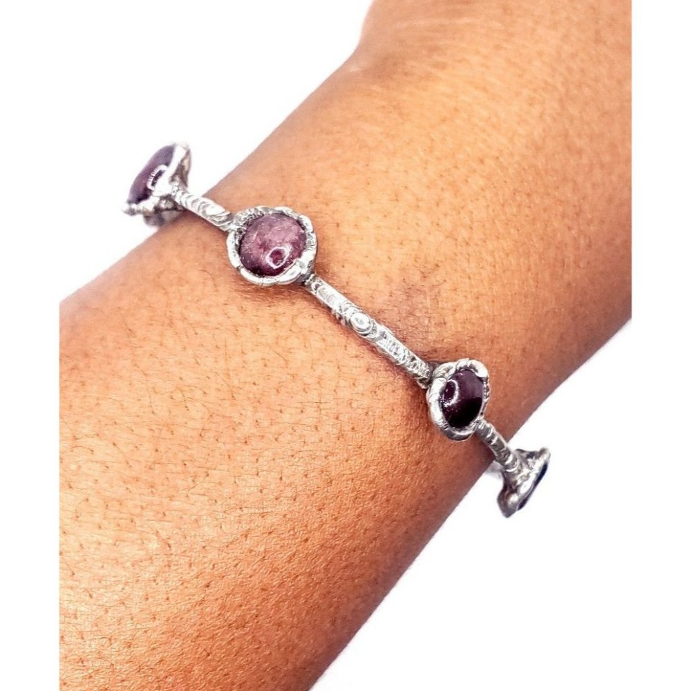 Dark Red Garnet Crystal silver metalwork bracelet